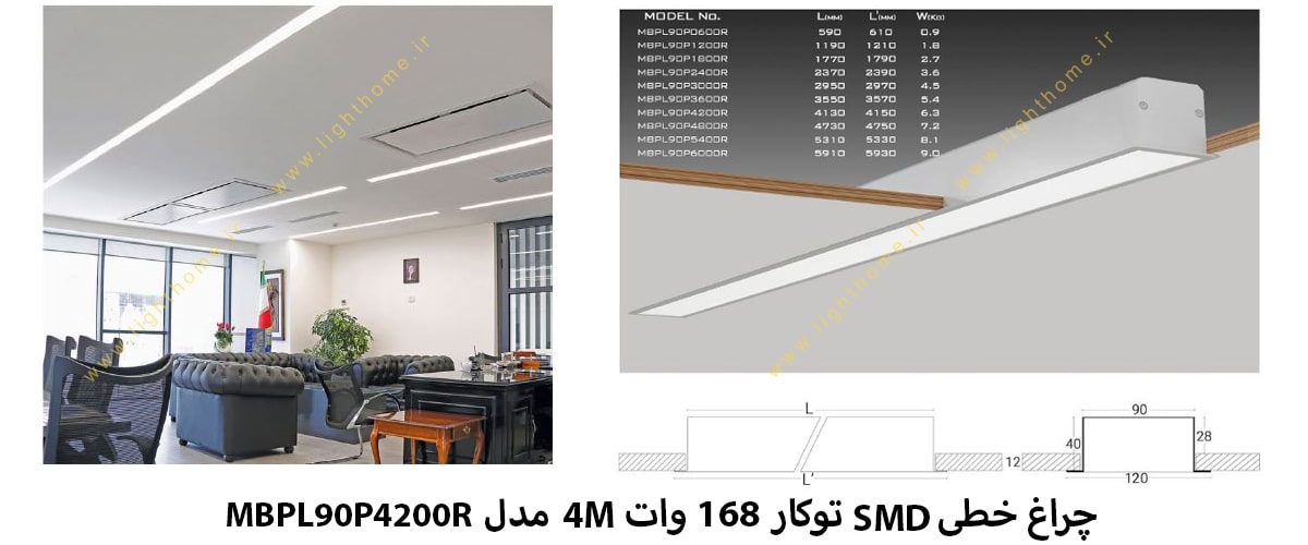 چراغ خطی SMD توکار 168 وات 4M مدل MBPL90P4200R