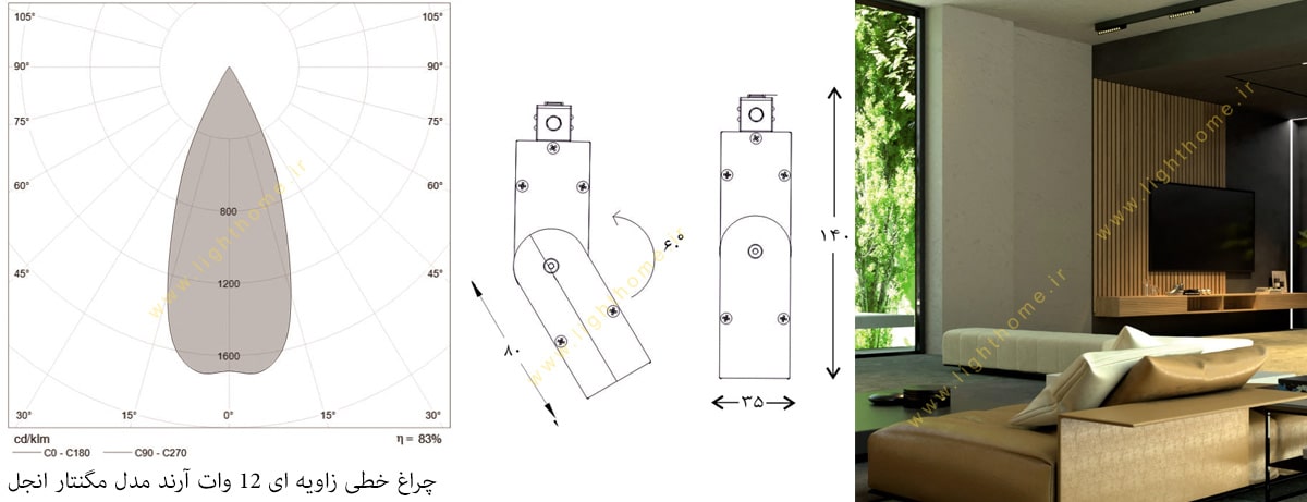 چراغ خطی زاویه ای 12 وات آرند مدل مگنتار انجل