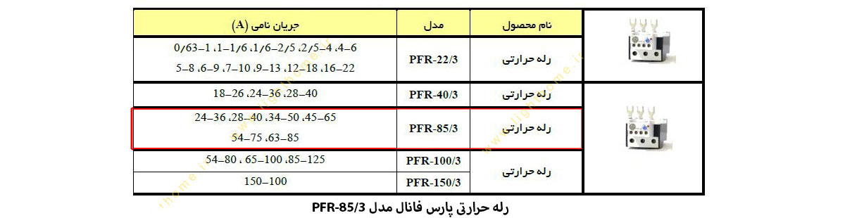 رله حرارتی پارس فانال مدل PFR-85/3