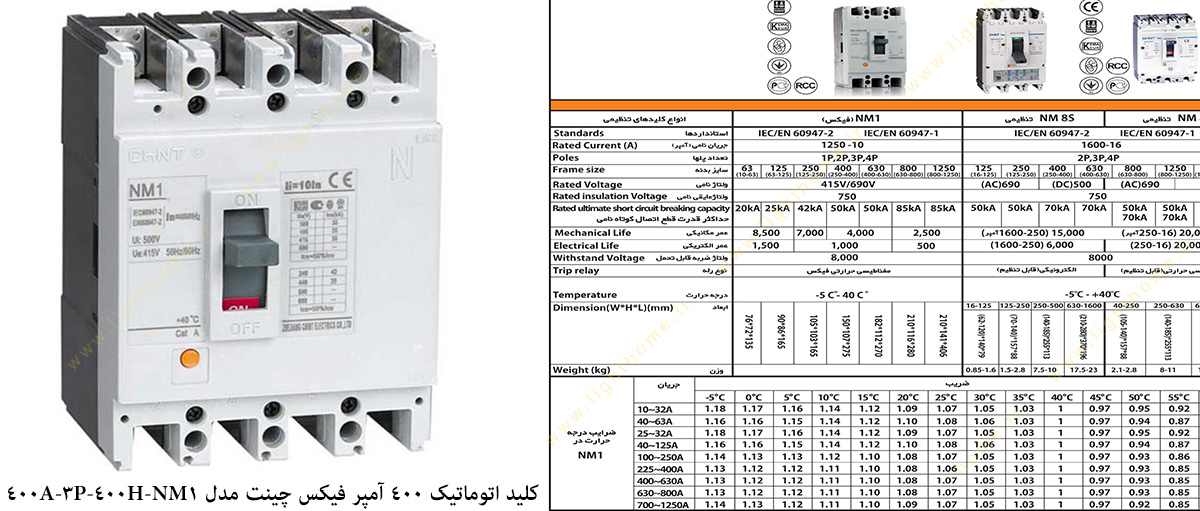 کلید اتوماتیک 400 آمپر فیکس چینت مدل NM1-400H-3P-400A