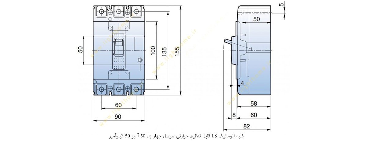 کلید اتوماتیک LS قابل تنظیم حرارتی سوسل چهار پل 50 آمپر 50 کیلوآمپر