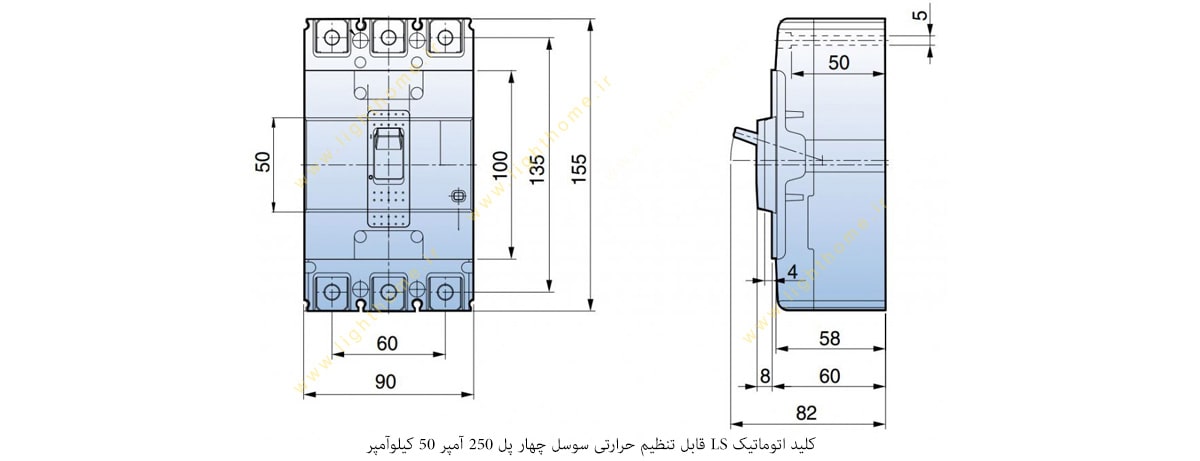 کلید اتوماتیک LS قابل تنظیم حرارتی سوسل چهار پل 250 آمپر 50 کیلوآمپر