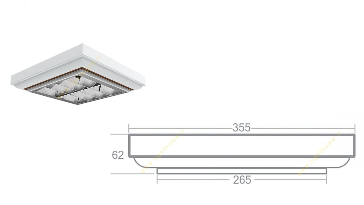 چراغ اداری آلفا 2x18 وات توکار مهنام مدل TCL با شبکه دابل پارابولیک