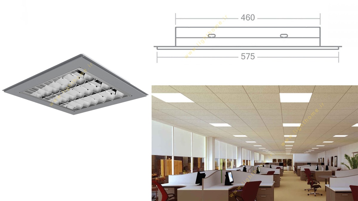 چراغ اداری ونوس 3x36 وات 60x60 توکار مهنام مدل TCL با شبکه دابل پارابولیک