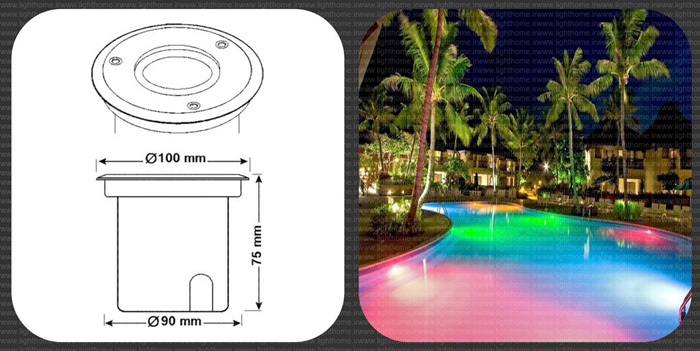 چراغ استخری ال ای دی 9 وات مدل fec-3006 مولتی کار - چراغ استخری LED توکار9 وات مدل FEC-3006-rgb