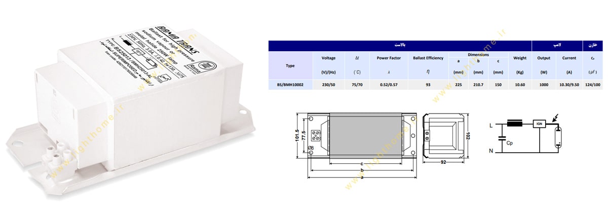 بالاست لامپ های بخار سدیم و متال هالید 1000 وات راما