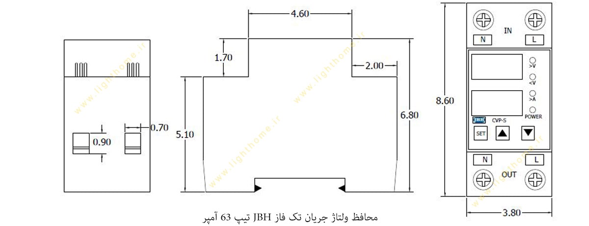 محافظ ولتاژ جریان تک فاز JBH تیپ 63 آمپر