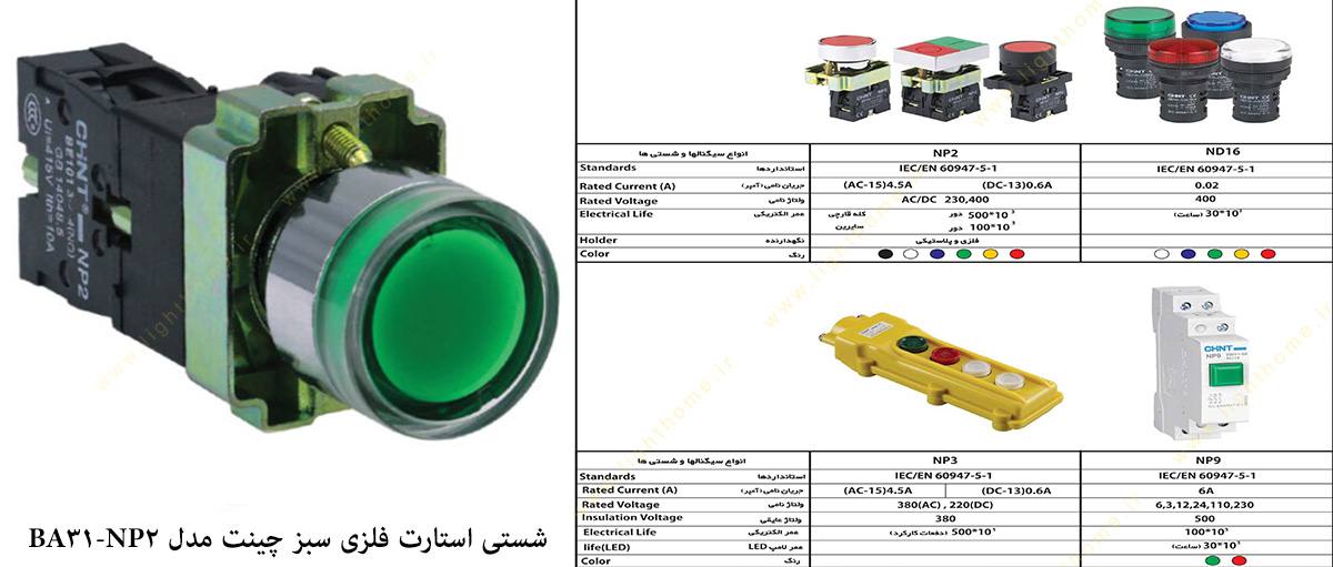 شستی استارت فلزی سبز چینت مدل NP2-BA31