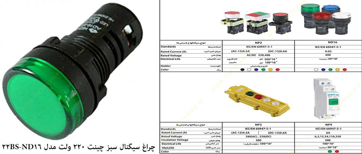 چراغ سیگنال سبز چینت 220 ولت مدل ND16-22BS/4Green