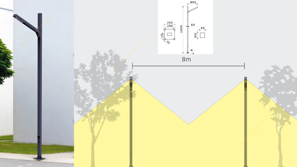 چراغ خیابانی تک شاخه 60 وات 4 متر شعاع مدل SH-S641