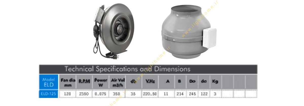 هواکش بین کانالی 12 سانتی مدل ELD Radial خزرفن